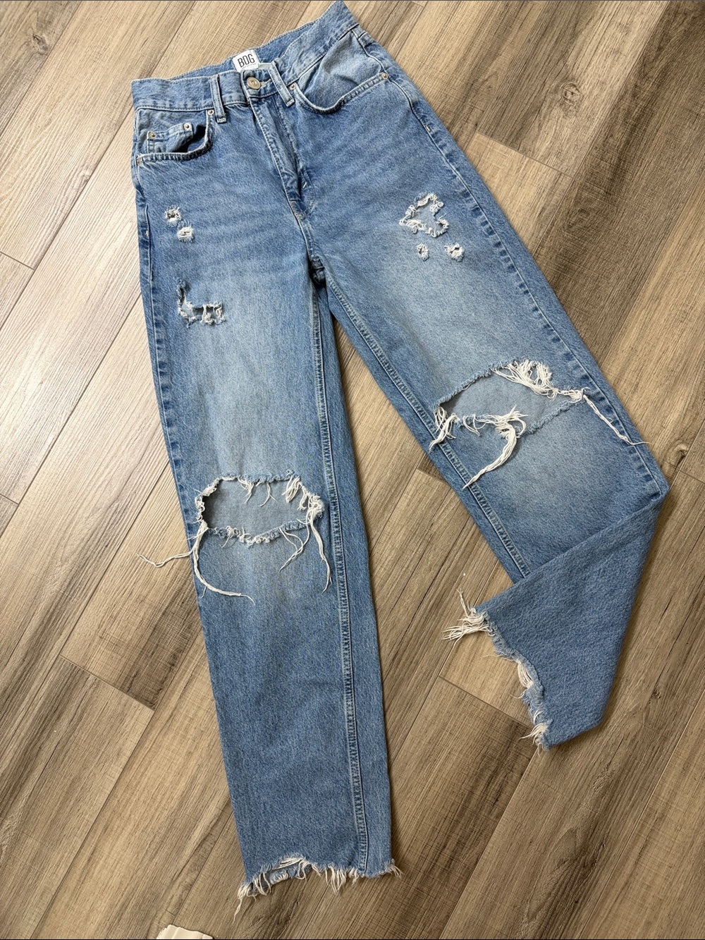 BDG Light Blue Distressed Straight Leg Jeans